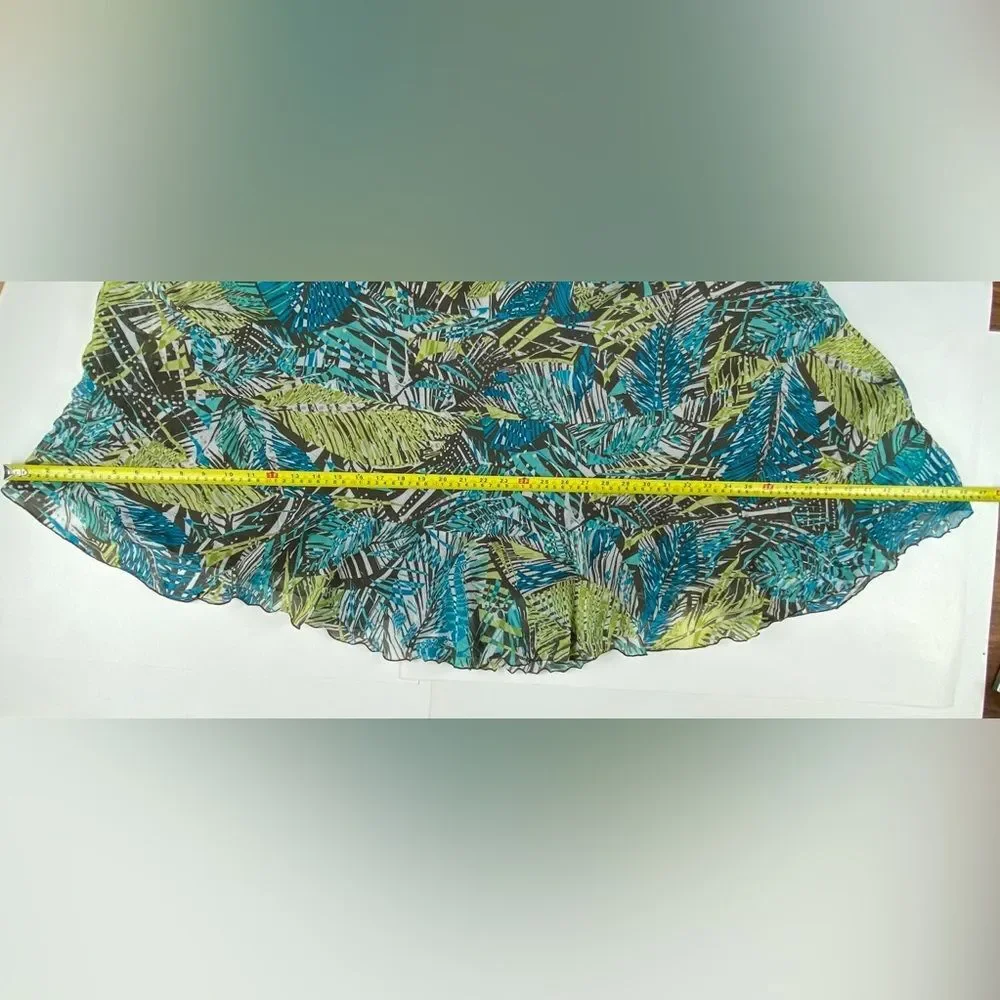 Ruby Rd Petite Maxi/Midi Skirt 10P Green Multi Floral Sheer Overlay Lined Flowy
